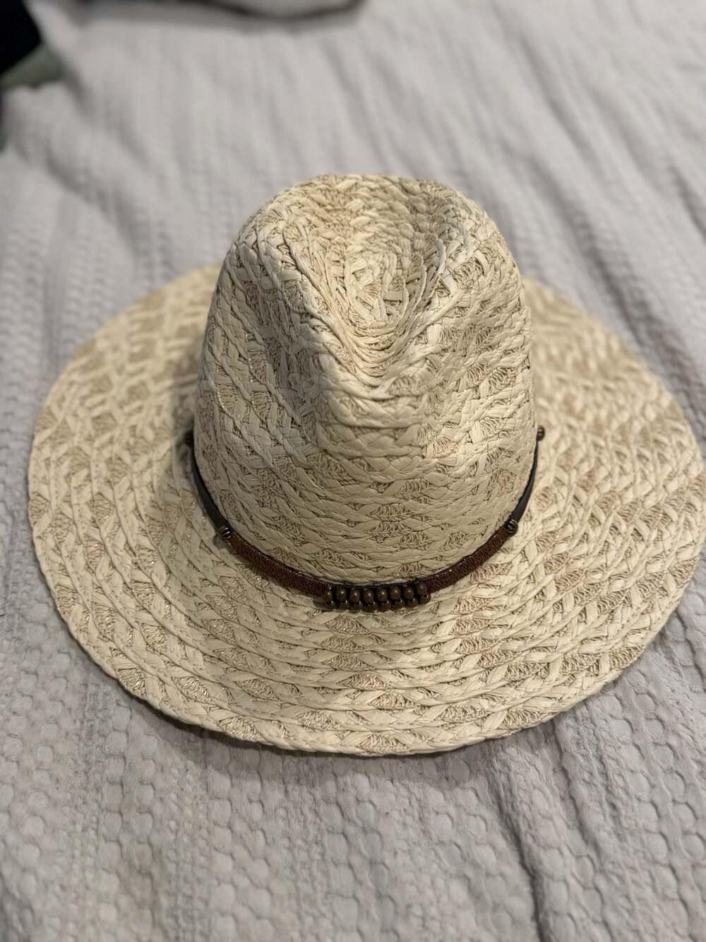 Joe's Jeans Straw Fedora Sun Hat with Beaded Hat Band